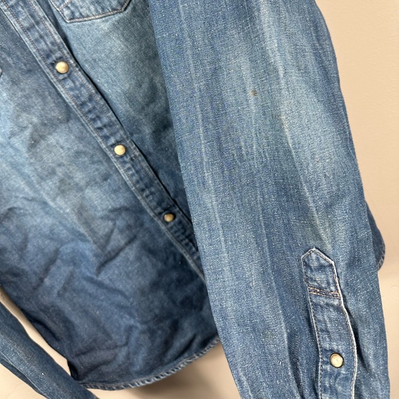 All Saints Men’s Denim Look Pearl Snap Button Up Long Sleeve Shirt Blue - XS - Picture 6 of 7